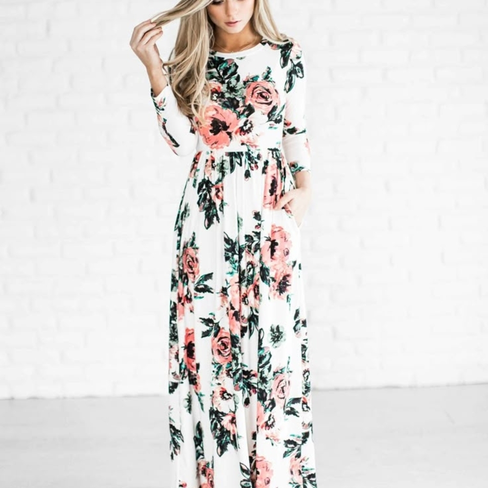 Floral Maxi Dress - White and Pink